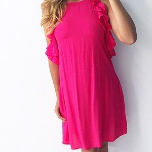 Green ruffle shoulder dress